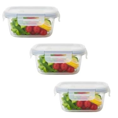 Imagem de Pote Hermético Vidro Quadrado Transparente com Trava 400ml KIT:3 UNI -