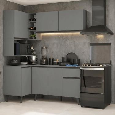 Imagem de Armário de Cozinha Completa de Canto Nice Madesa 05 9 Portas 1 Gaveta MDP 265 cm Cinza