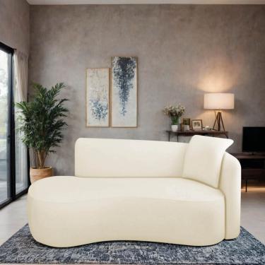 Imagem de Divã Recamier Suíça Curvo Sala Recepção 150cm Lado Esquerdo Bouclé Bege