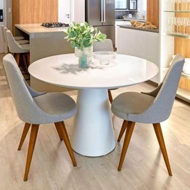 Imagem de Mesa De Jantar Cone 70 Cm Tampo De Vidro Laca Branca Branco