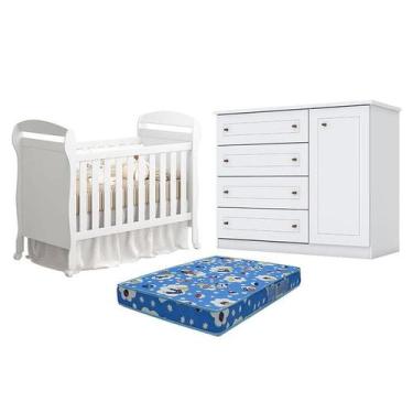 Imagem de Berço Americano Danny Branco Acetinado Reller e Cômoda Infantil Americ