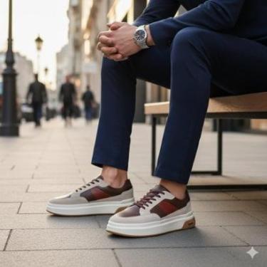 Imagem de Tênis Sneaker em Couro Premium Masculino Confortável Estilo Casual de Luxo-Masculino