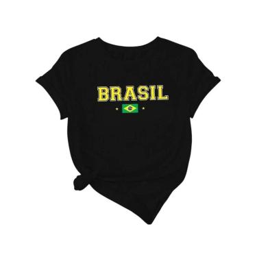 Imagem de Camiseta Feminina Casual Copa Brasil 2026 em Algodão Manga Curta Leve e Confortável do P ao G1-Feminino