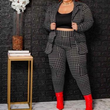 Imagem de Calça Cargo Feminino Plus Size Tamanho Grande Social Xadrez Casual Ele