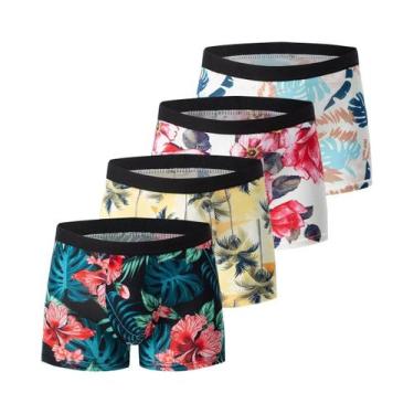 Imagem de Calções De Banho Masculinos plus Size Estampados, Conjunto De 4 Peças,