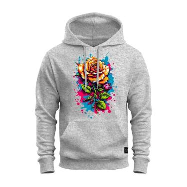 Imagem de Moletom Canguru Blusa De Frio Confortável Estampado Rosa Explosiva-Unissex