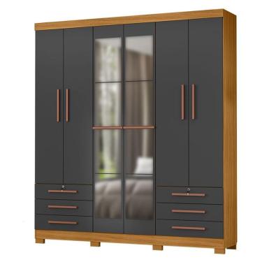 Imagem de Guarda Roupa Casal Londres Carvalho Americano Grafite Com Espelho - Incorplac