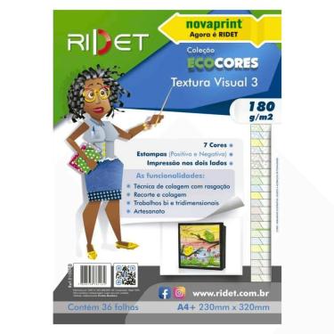 Imagem de Bloco de Papel Artístico Ridet Textura Visual 3 180G Formato A4+ 36 Folhas 7 Cores com 3 Estampas