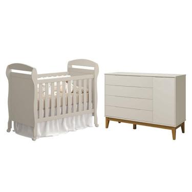 Imagem de Berço Americano Danny E Cômoda Com Porta Elfe Classic Areia Acetinado Amadeirado - Reller