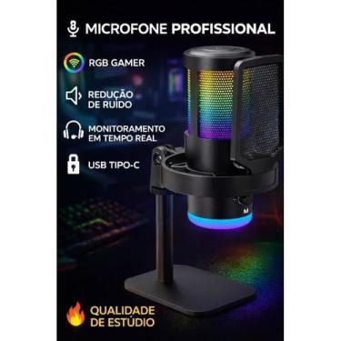 Imagem de Microfone Condensador RGB Profissional Gamer USB Tipo C Podcast Stream