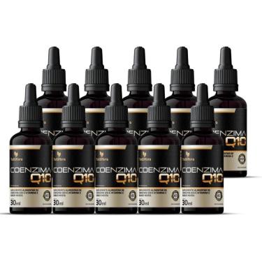 Imagem de 10x Coenzima Q10 100mg Por Porção (Ubiquinona) com Vitamina E Gotas Sabor Menta 30ml Tu...