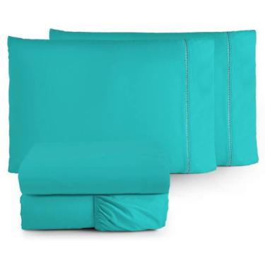 Imagem de Lençol Casal 3 Peças Algodão Jogo de Cama 400 Fios Estilo E Conforto -