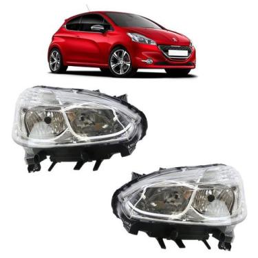 Imagem de Farol Dianteiro 208 2013 2014 2015 2016 Máscara Cromada Lente Lisa Acr