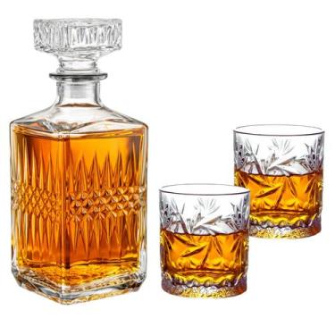 Imagem de Decanter Garrafa Whisky Licor Vidro Luxo 2 Copo Relevo 280ml - CASAMBI