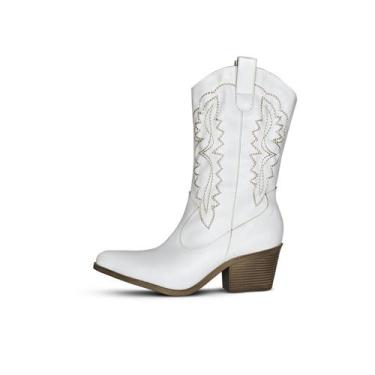Imagem de Bota Feminina Texana Cano Curto Branca Com Bordado Country Tamanho:38C