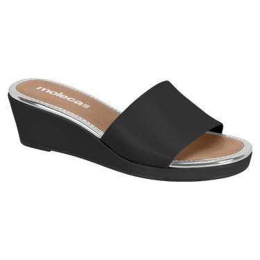 Imagem de Tamanco Feminino Moleca Anabela Plataforma Salto Baixo Slide, Preto, 3