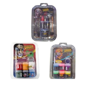 Imagem de 3 Kit Tinta Pintura Facial Festa e Brincadeiras Crianças - Rostinho Pi