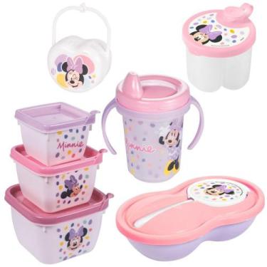 Imagem de Kit infantil caneca com bico, pote para papinha, porta leite em pó, co