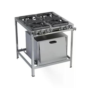 Imagem de Fogão Industrial 4 Bocas 30x30 Inox Forno Top Metalmaq
