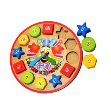 Imagem de Relógio Pedagógico Brinquedo Educativo em MDF - Maninho Brinquedos