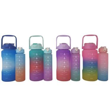 Imagem de Kit Garrafa Água Galão Squeeze Academia Escola 2l + 750ml+ Adesivos - 