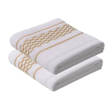 Imagem de Kit 02 Pano Copa KazzaVip Atoalhado 85% Algodão Com Barra Decorada Qua
