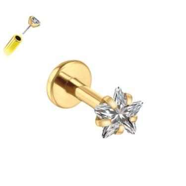 Imagem de Piercing Estrela Brilhante Sem Rosca Titânio G23 Ouro PVD Cor:DouradoT