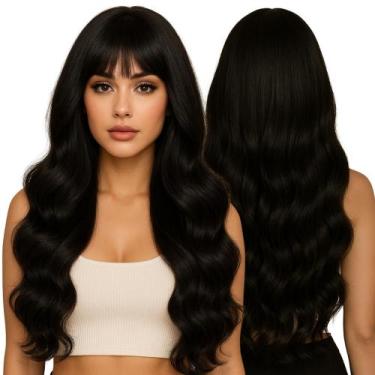 Imagem de Peruca Wig com Ajuste Interno Ondas Naturais com Franja Orgânica 70cm 