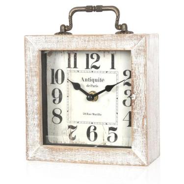 Imagem de Relógio de Mesa BITALYE Vintage de Madeira 15x19x6 cm Branco