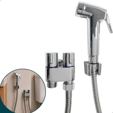 Imagem de Ducha Higiênica Registro Duplo Derivação Cromado Aço Inox Duas Saídas 