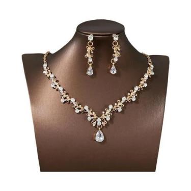 Imagem de Conjunto Clássico De Joias De Casamento Femininas: Colar, Brincos E Ti