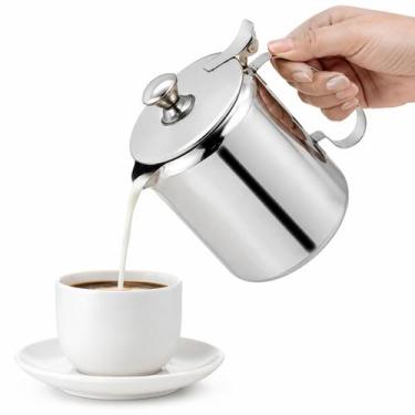 Imagem de Bule Leiteira Leite Café Chá Aço Inox 600ml C/ Tampa Cozinha Prateado 