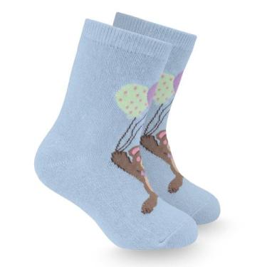 Imagem de Meia Infantil Cano Longo Urso com Balões Azul de Algodão - Zee Rucci, 