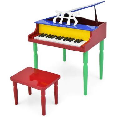 Imagem de Piano Goplus clássico para crianças de 30 teclas com banco para crianç