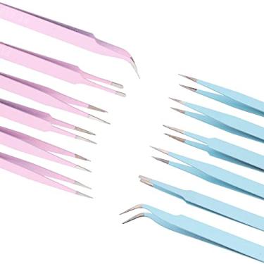 Imagem de Kit 6 Pinças Anti Estática Artesanato Eletrônica Estética ROSA OU AZUL