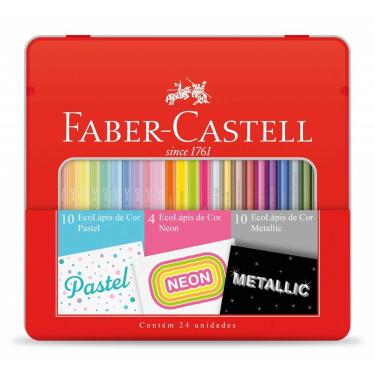 Imagem de Lápis de Cor Estojo Metálico 24 Cores nos Tons Pastéis/Neon/Metallic Faber-Castell