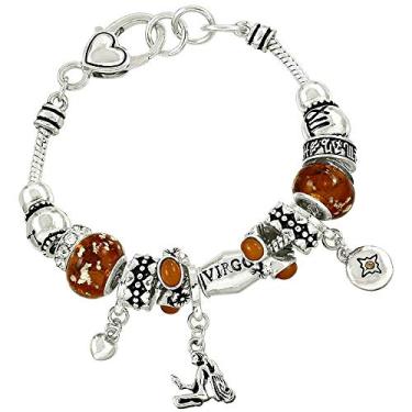 Imagem de Bracelete Falari com pingente do zodíaco multicolorido com contas de metal Murano prateadas