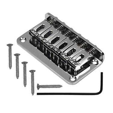 Imagem de Ponte de guitarra fixa cromada de metal 78 mm 6 selas ponte dura para a maioria das peças de guitarra elétrica de 6 cordas