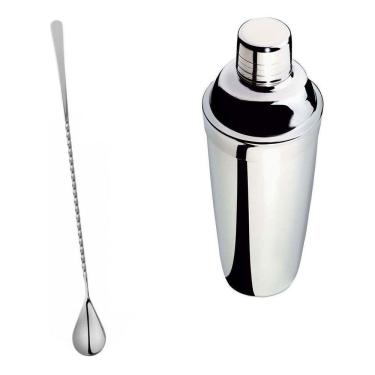 Imagem de Kit Colher Bailarina E Coqueteleira Inox 550ml Para Drinks