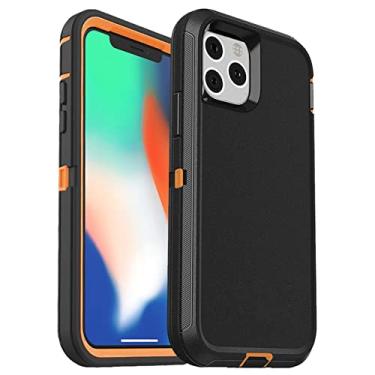 Imagem de 3 in1 para iphone12 13 pro max xs max híbrido capa de defesa à prova de choque capa de cinto clipe de proteção resistente capa para iphone 7 8 plus, laranja preto, iphone 5 5 s se2018
