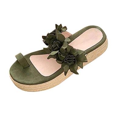 Imagem de Chinelos para mulheres sandálias femininas elegantes no tornozelo sandálias planas chinelos dedo aberto T tira sandálias de caminhada a7, Verde, 7.5