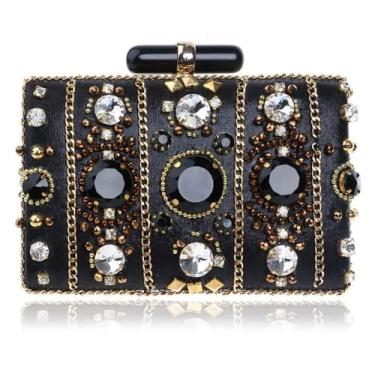 Imagem de Bolsas Clutch Bolsa Feminina Bolsa de Noite Corrente Bolsa de Casamento Bolsa de Ombro, Preto, M