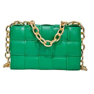 Imagem de Bolsa de couro com corrente de tecido para travesseiro, Verde, 9" x 2.3 x5.9"