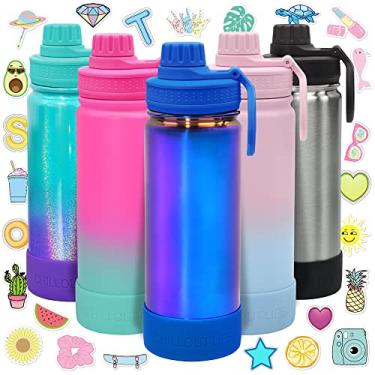 Imagem de CHILLOUT LIFE Garrafa de água infantil isolada de 500 ml com tampa de bico à prova de vazamento + adesivos bonitos à prova d'água – perfeita para personalizar a garrafa de água de metal de seus filhos – azul mágico