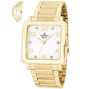 Imagem de Relógio Champion Feminino Dourado Quadrado + Kit colar e Brincos CN26582H
