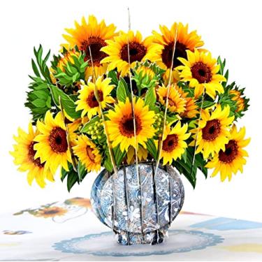 Imagem de Teabug Cards - Cartão Pop-up de Girassol, Múltiplas Ocasões, Floral, 17.8 cm x 12.7 cm