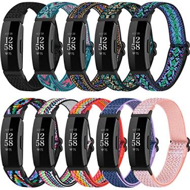 Imagem de ShuYo Pacote com 10 elásticos compatíveis com Fitbit Inspire/Fitbit Inspire HR/Fitbit Inspire 2, pulseira de substituição esportiva de nylon ajustável para mulheres e homens, Sem pedra preciosa