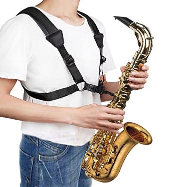 Imagem de Xinlinke Alça de saxofone para saxofone sem estresse no pescoço macio acolchoado para clarinete barítono tenor alto, tamanho grande, Preto, G