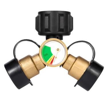 Imagem de Kohree Divisor de propano, adaptador divisor Y de tanque de propano de 2 vias com calibre, adaptador de conector de gás LP para cilindro de propano de 9 kg, aquecedor, queimador de gás, fogão de acampamento, churrasco, trailer