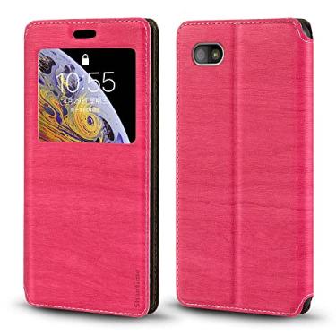Imagem de Capa para BlackBerry Q5, capa de couro de grão de madeira com suporte de cartão e janela, capa magnética para BlackBerry Q5 (3,1 polegadas) Rosa